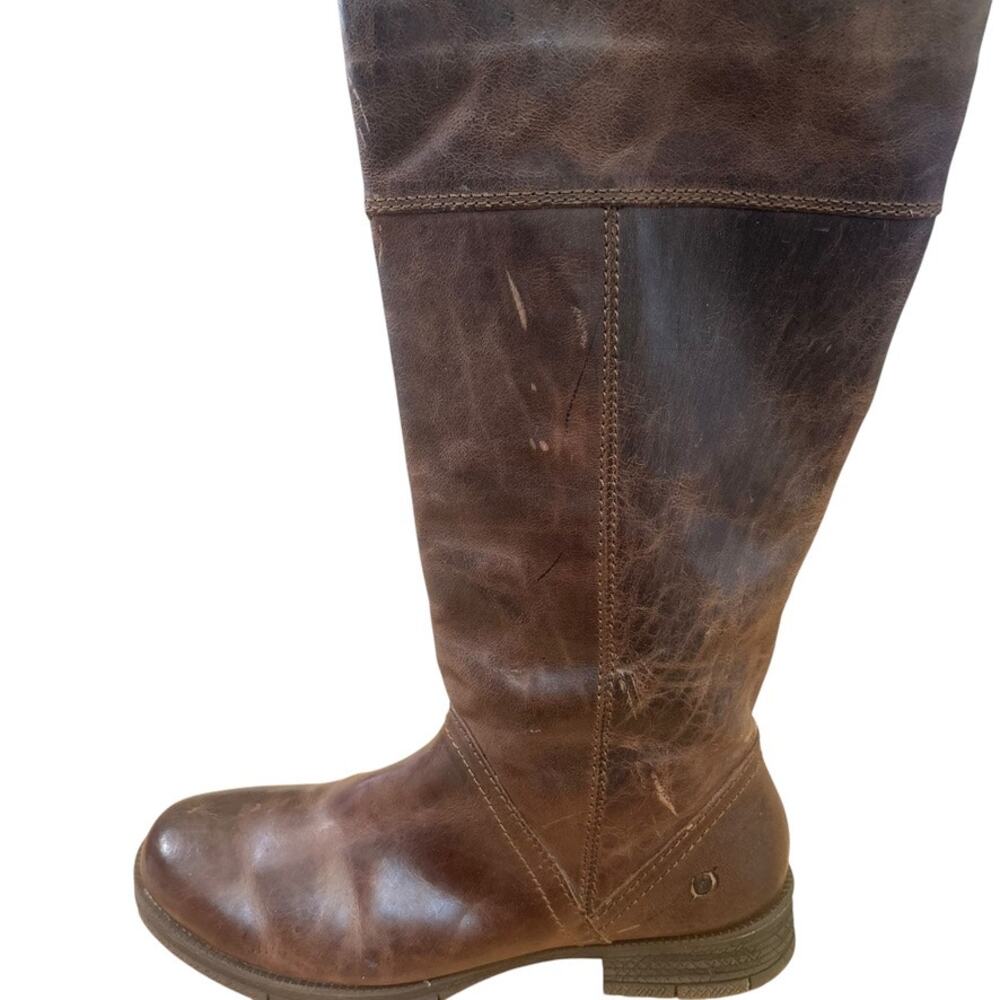 Born Riding Boots Womens Size 8.5 Brown Leather Tall Side Zip Distressed Comfort